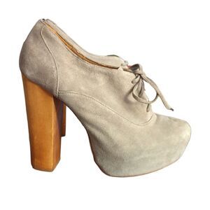 Steve Madden Size 8.5 Cirkus Platform Lace Up Heels Beige Suede Oxford Pump
